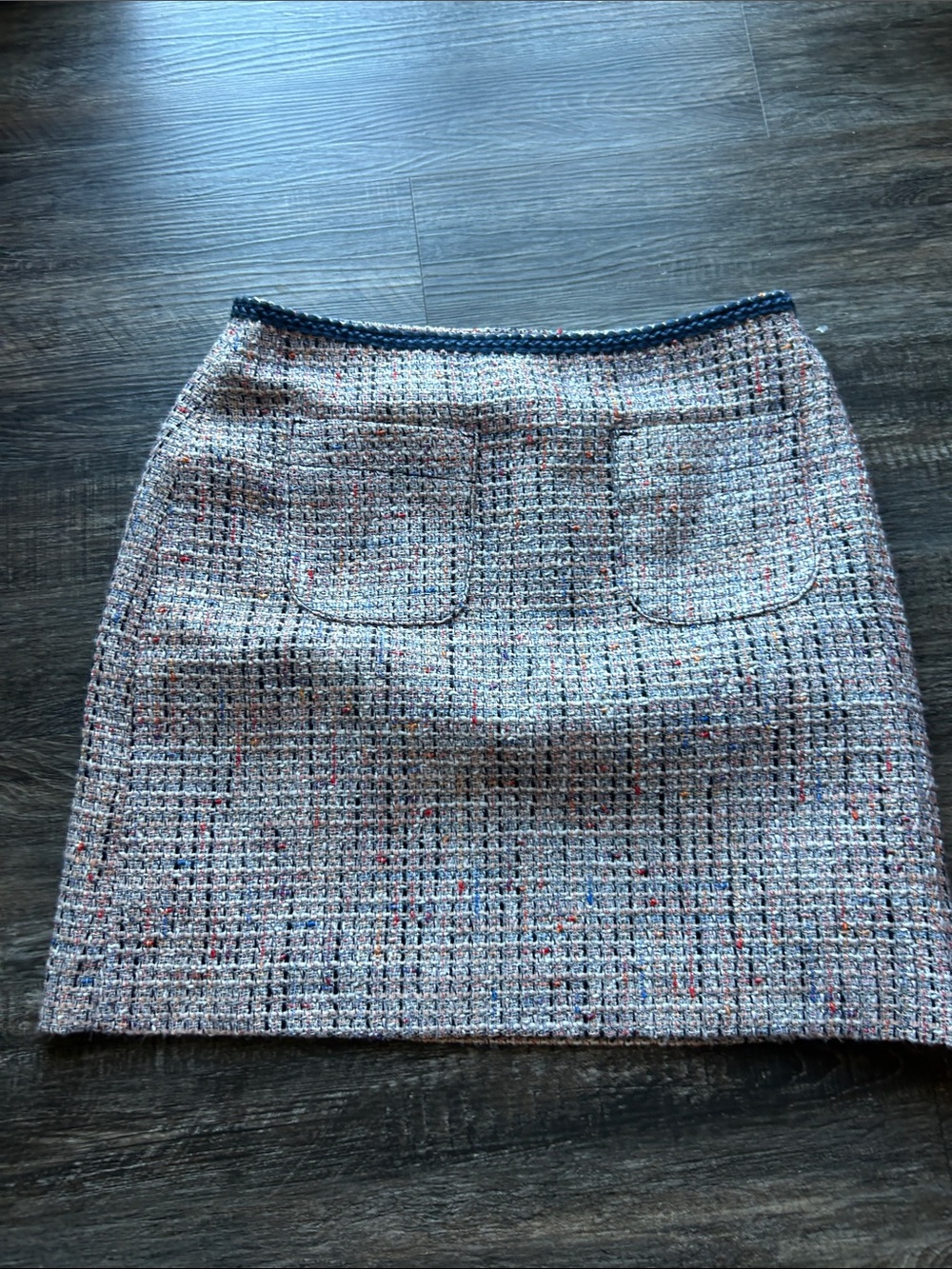 LOFT Light Blue Tweed Mini Skirt with Navy Trim